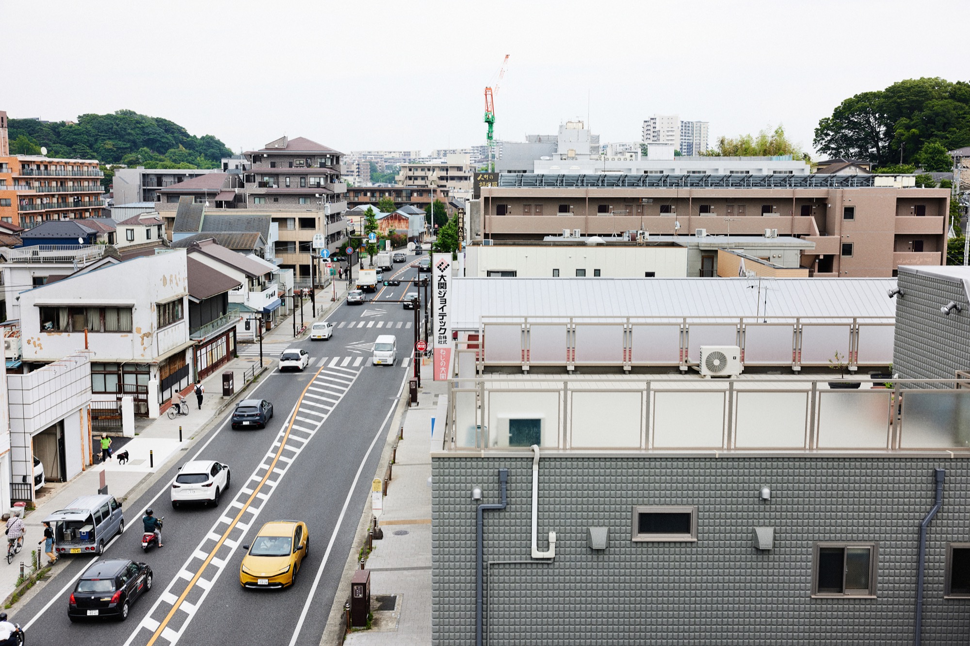 The building on its street, seen from above