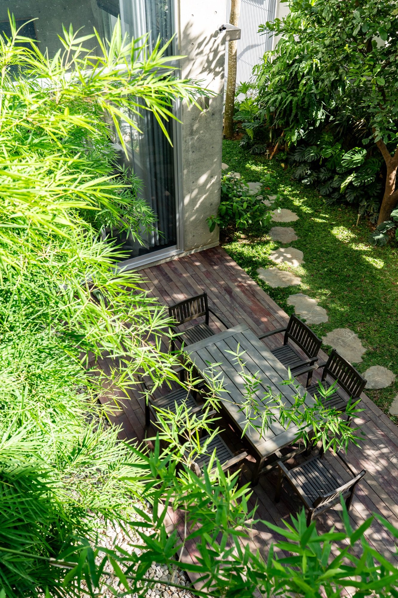 Garden path and table among plants