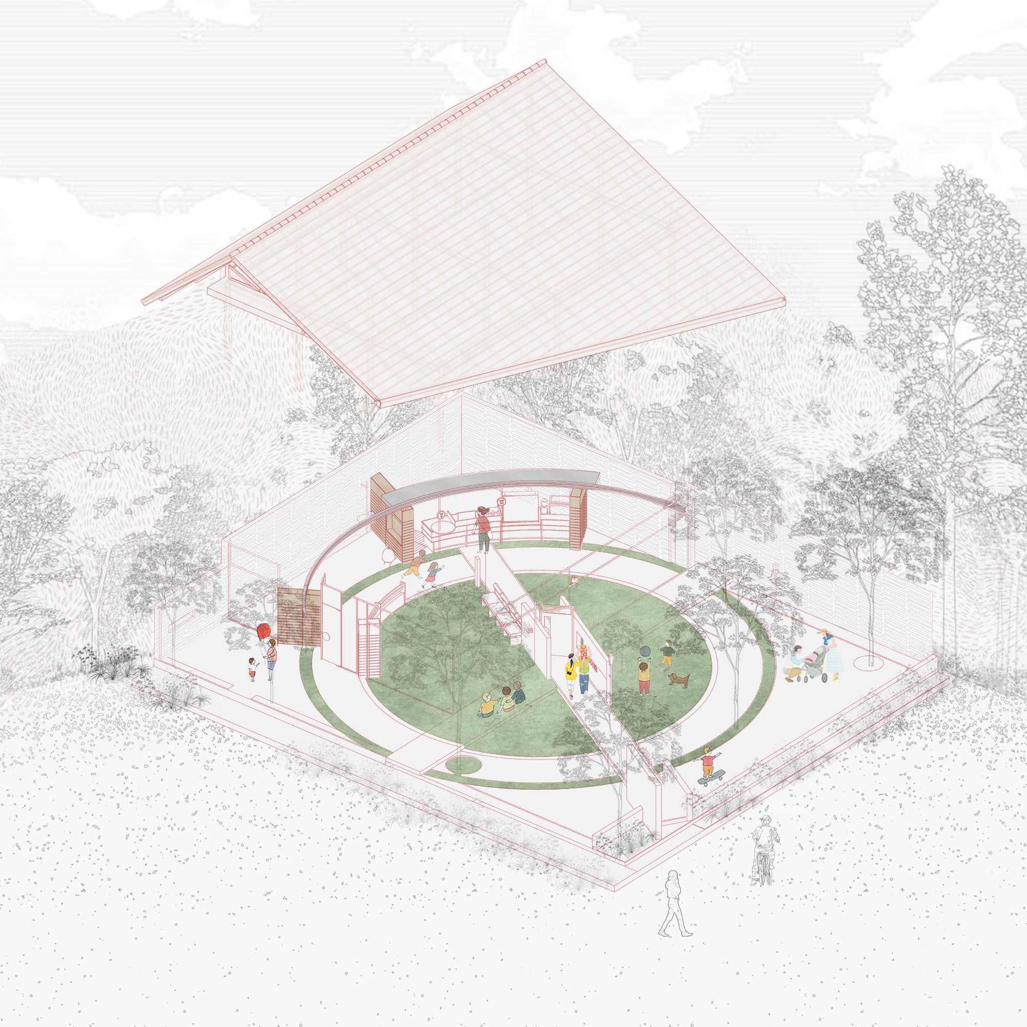 Axonometric diagram of the ring and roof