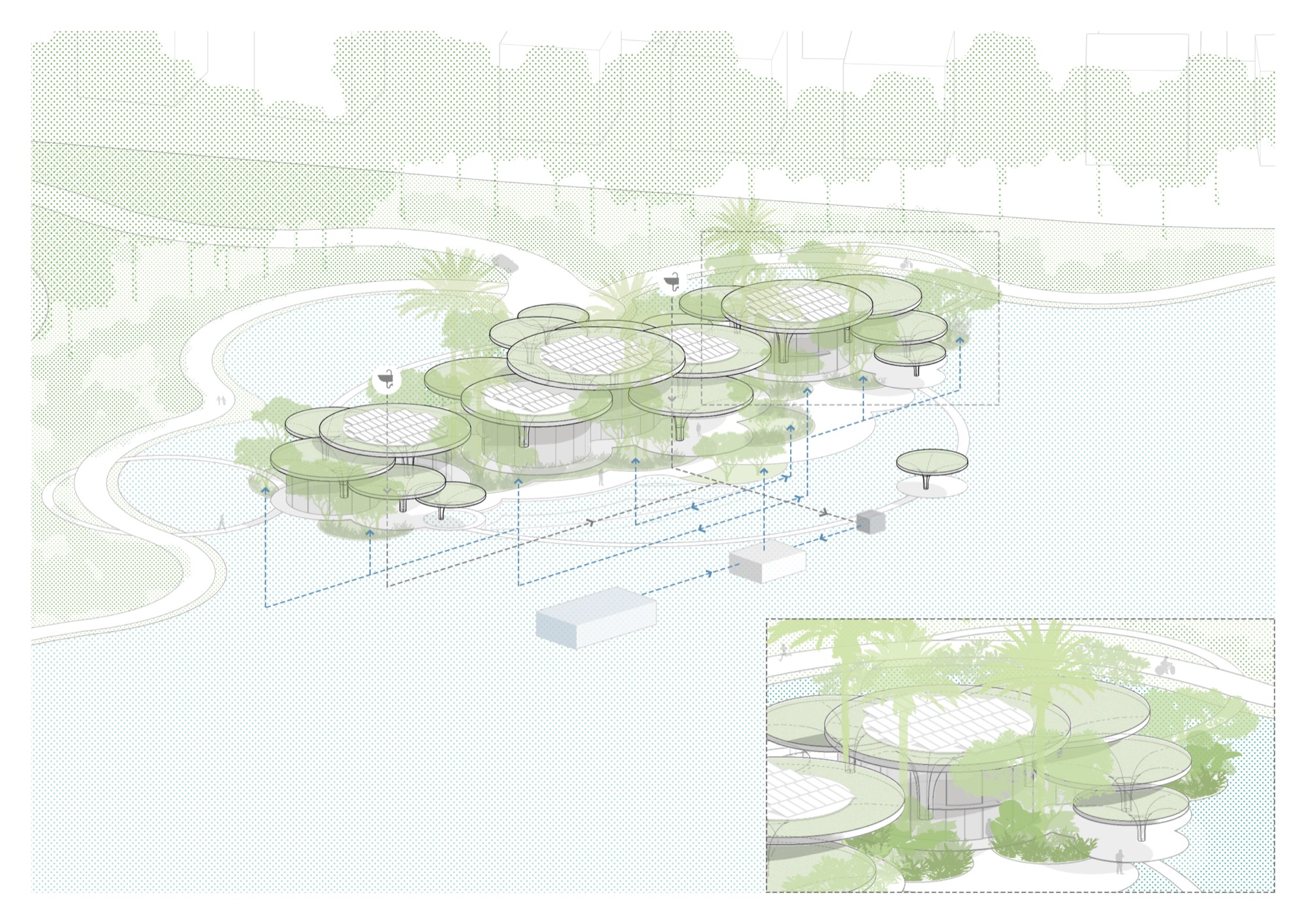 Landscape diagram of the green roofs and planting
