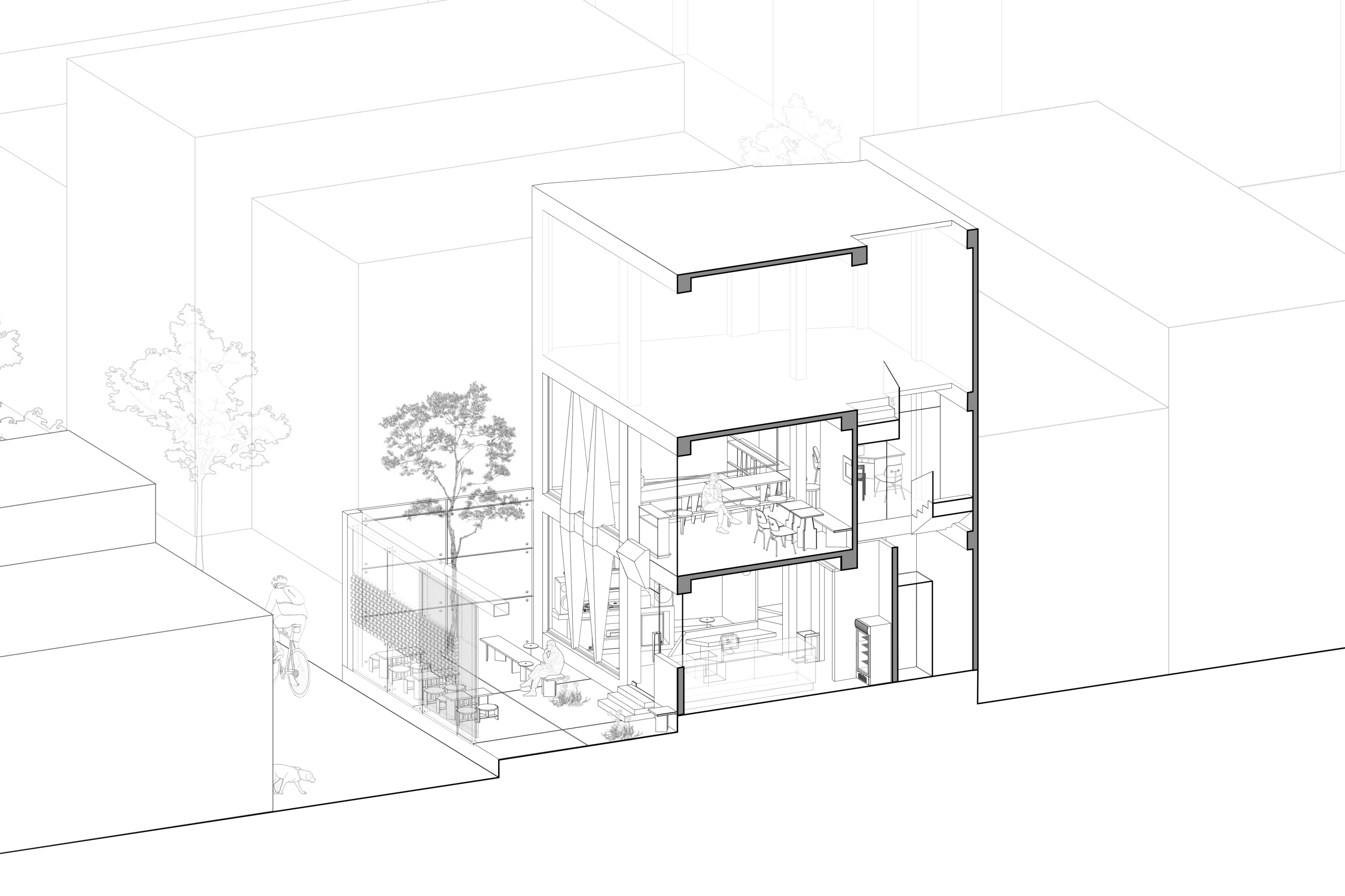 Day1 Cafe by oh.hi studio, axonometric diagram