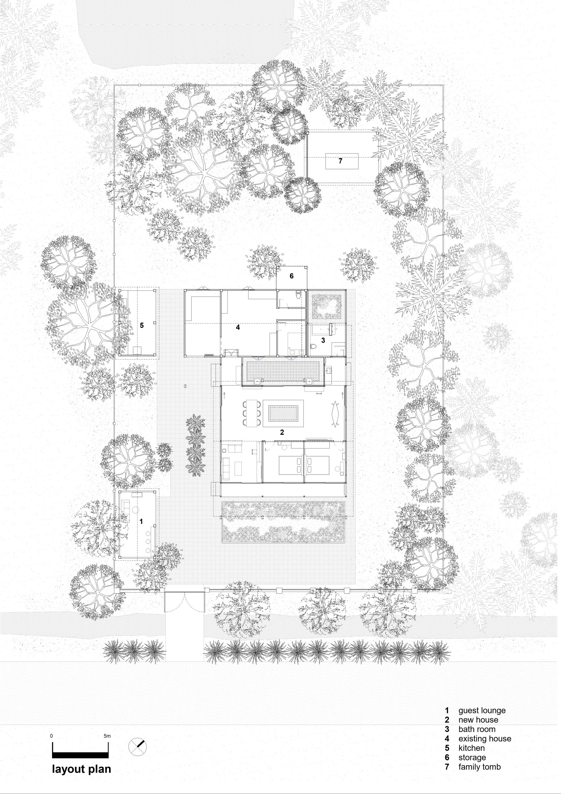Garden House by aha.studio.arc, Go Quao, An Giang, layout plan drawing