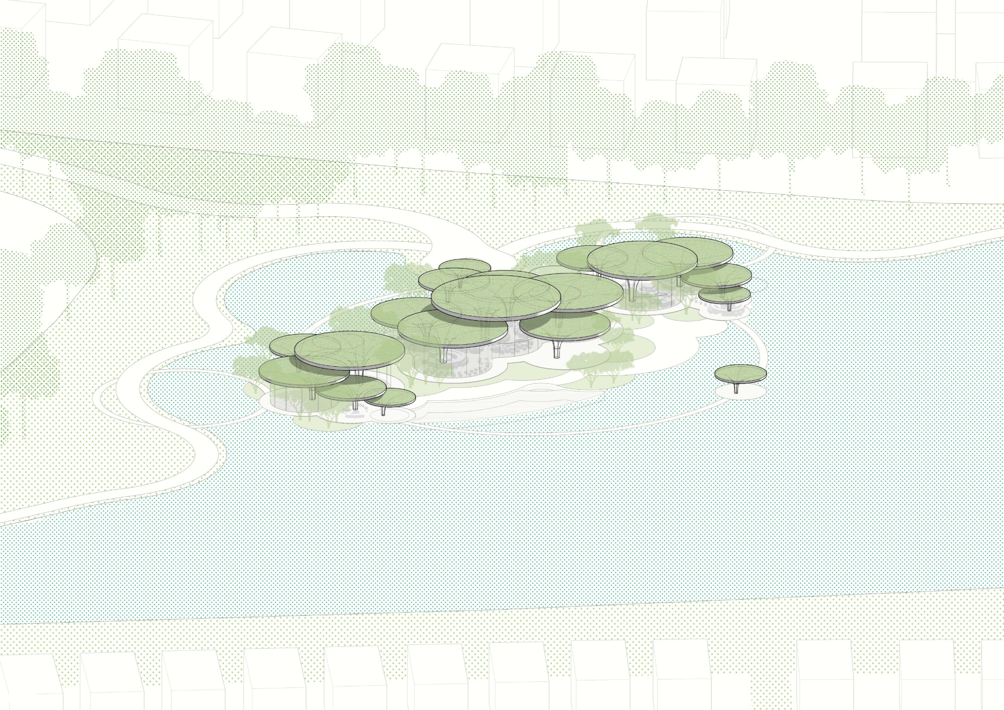 Diagram of the planted roofs merging with the landscape