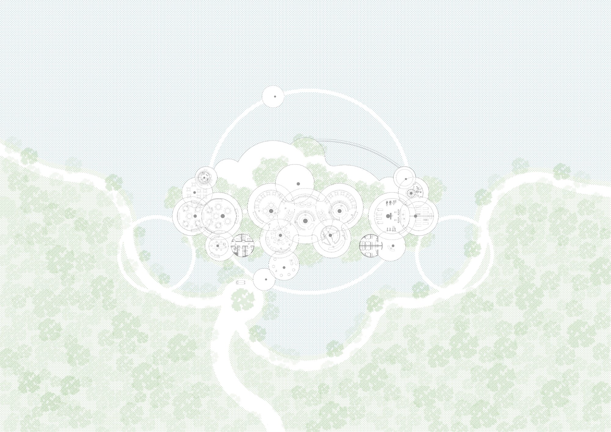Ground floor plan of the circular pavilions