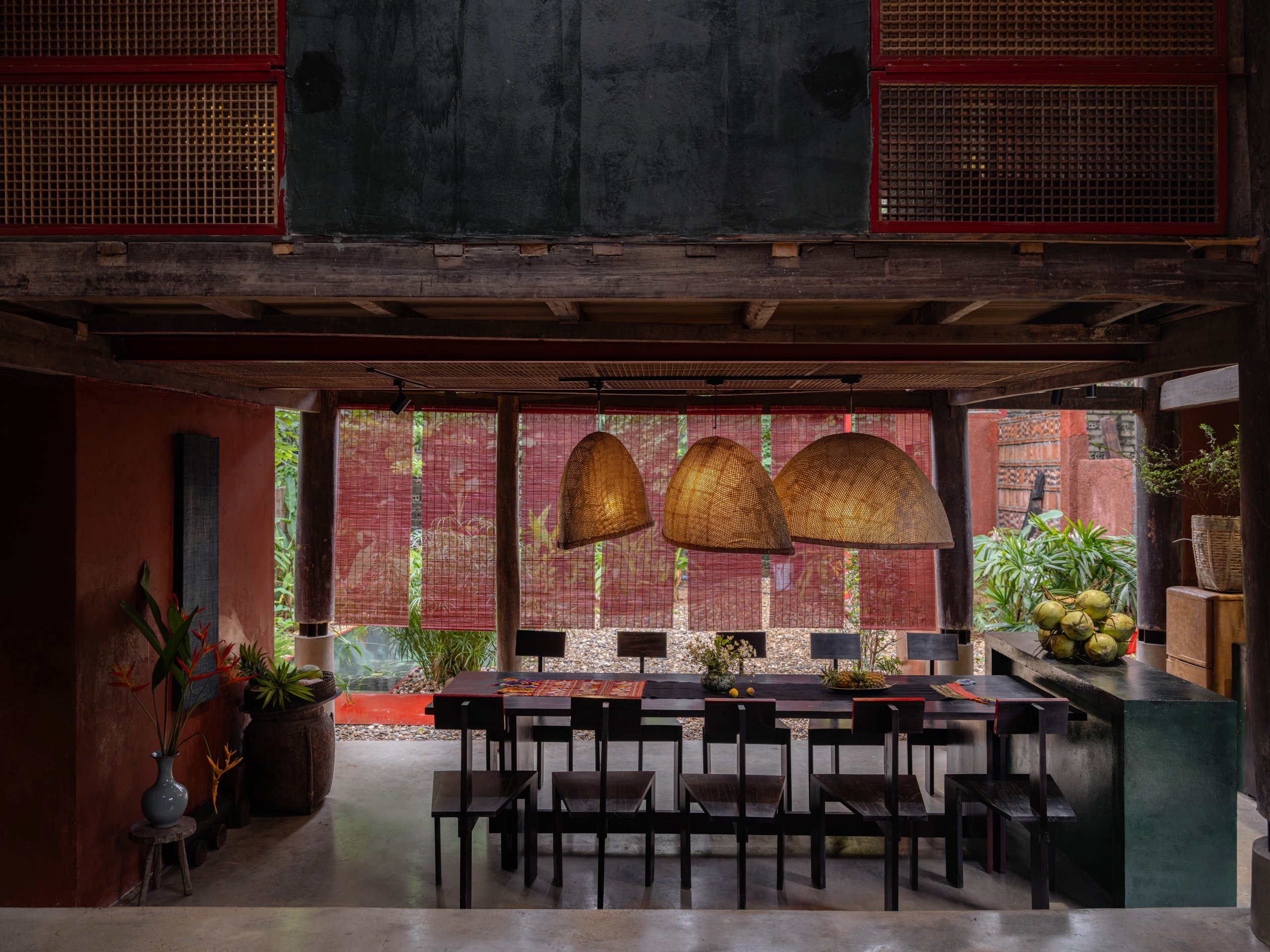 Communal kitchen and long dining table
