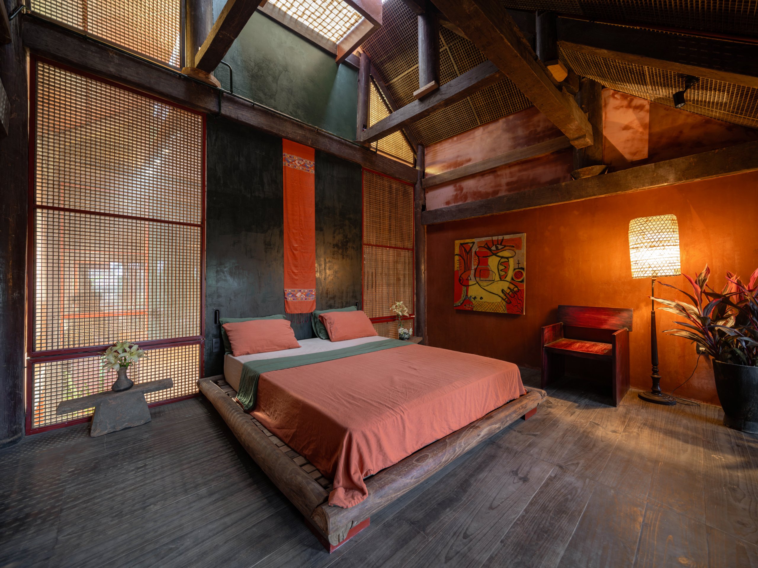 Bedroom with woven screen