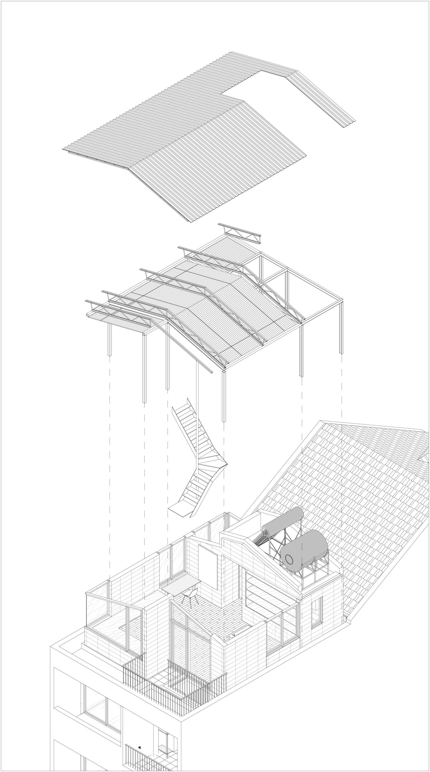 Room Above by scale50, Ho Chi Minh City, exploded axonometric drawing